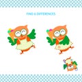 Cartoon smiling owl with ice-cream. Find differences