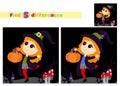 Find the differences.A little red-haired witch cheerfully runs with a basket of pumpkins for sweets.