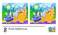 Find 8 differences. Logic puzzle game for children and adults. Page for kids brain teaser book. Illustration of a man fishing in
