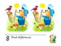 Find 8 differences. Logic puzzle game for children and adults. Printable page for kids brain teaser book.