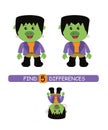 Find differences between pictures. Vector cartoon educational game. Cute pig in Frankenstein costume. Royalty Free Stock Photo