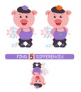 Find differences between pictures. Vector cartoon educational game. Cute pig in hat. Royalty Free Stock Photo