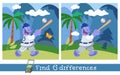 Find 6 differences. Puzzle game for children. Cute rhino with bat playing baseball. Sports ball and goal. Vector cartoon Royalty Free Stock Photo