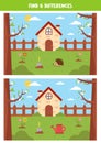 Find 6 differences between spring landscapes. Cute garden