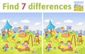 Find the differences in two colored pictures. Children riddle game with kids playing at the plyground. English language Royalty Free Stock Photo