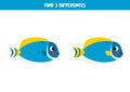 Find 3 differences between two cute blue tang fish