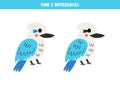 Find 3 differences between two cute cartoon kookaburras Royalty Free Stock Photo