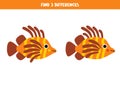 Find 3 differences between two cute cartoon lionfish