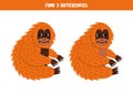 Find 3 differences between two cute cartoon orangutans. Royalty Free Stock Photo