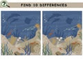 Find 10 differences. Underwater with fish, stones, sea plant, sand. Logical game for children and adults. Royalty Free Stock Photo