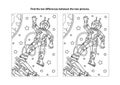 Find the differences visual puzzle and coloring page with astronaut or cosmonaut