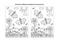 Find the differences visual puzzle and coloring page with butterflies Royalty Free Stock Photo