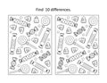 Halloween candy difference game and coloring page