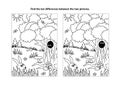 Find the differences visual puzzle and coloring page with nature scene Royalty Free Stock Photo