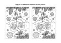 Find the differences visual puzzle and coloring page with Santa`s mittens Royalty Free Stock Photo