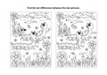 Find the differences visual puzzle and coloring page with two cute caterpillars Royalty Free Stock Photo