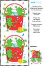 Find the differences visual puzzle - frogs and red bucket