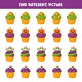 Find different Halloween cupcake in each row