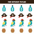 Find pirate object which is different from others. Worksheet for kids.