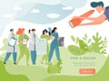 Find doctor banner vector illustration. Search doctor online service. Medicine and health care concept. Female doctor