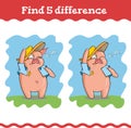 Find five difference Education games with three little pigs. Preschool or kindergarten worksheet. Vector illustration Royalty Free Stock Photo