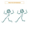 Find five differences between cartoon skeletons