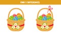 Find five differences between pictures. Easter baskets