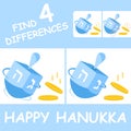 find four differences dreidl, happy hanukkah