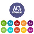 Find friends icons set vector color