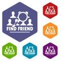 Find friends icons vector hexahedron