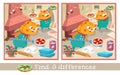 Find 8 hidden differences. Educational game for children. Puzzle in cartoon style. Cute pizzaiolo cats with pizza on Royalty Free Stock Photo