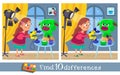 Find 10 hidden differences. Educational game for kids. Puzzle in cartoon style. Cute girl artist sculpts and paints