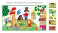 Find the hidden fragments. Educational game puzzle for kids. Group of fans of different nationalities. Vector cartoon