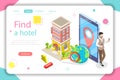 Find a hotel flat isometric vector concept illustration.