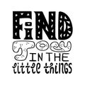 Find joy in the little things. Inscription for t-shirts, posters Royalty Free Stock Photo