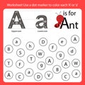 Find the letter Worksheet use a dot marker to color each A