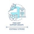 Find LGBT support groups turquoise concept icon