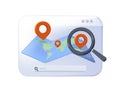 Find location online, search bar and pin isolated. GPS and Navigation map Symbol 3D illustration. Element for Map, 3D Royalty Free Stock Photo