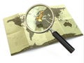 Find locations. Loupe and mapof the world. Royalty Free Stock Photo