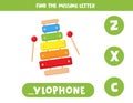 Find missing letter with cute cartoon xylophone