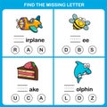 Find the missing letter.Education game for kids