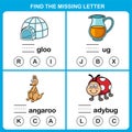 Find the missing letter.Education game for kids