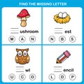 Find the missing letter.Education game for kids