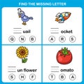 Find the missing letter.Education game for kids