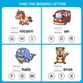 Find the missing letter.Education game for kids