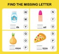 Find the missing letter.Education game for kids