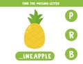 Find missing letter with cute cartoon pineapple.