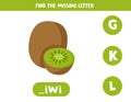 Find missing letter in word. Cute cartoon kiwi