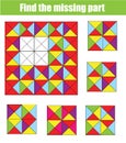 Find missing part and complete picture. Puzzle educational game for children and kids