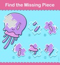 Find Missing Part kids puzzle game with jellyfish Royalty Free Stock Photo